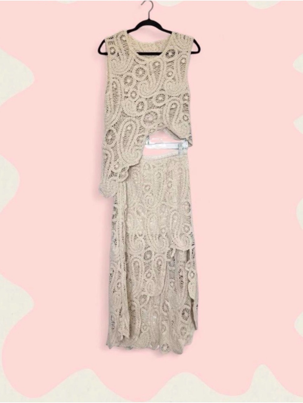 Crochet Knit Crop Top Set Boho Fairy Grunge Paisley